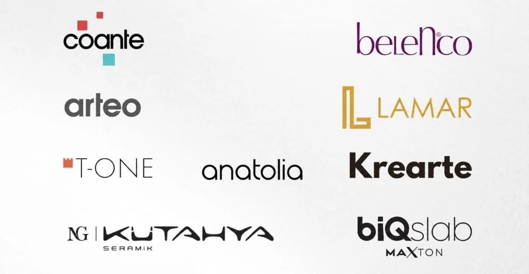 Coante, Belenco, Arteo, Lamar, T-One, Anatolia, Krearte, Kütahya Seramik ve BiQSlab Maxton logoları